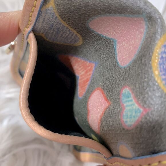 DOONEY & Bourke pouch leather trim snap closure large heart brand charm hearts - Picture 7 of 10